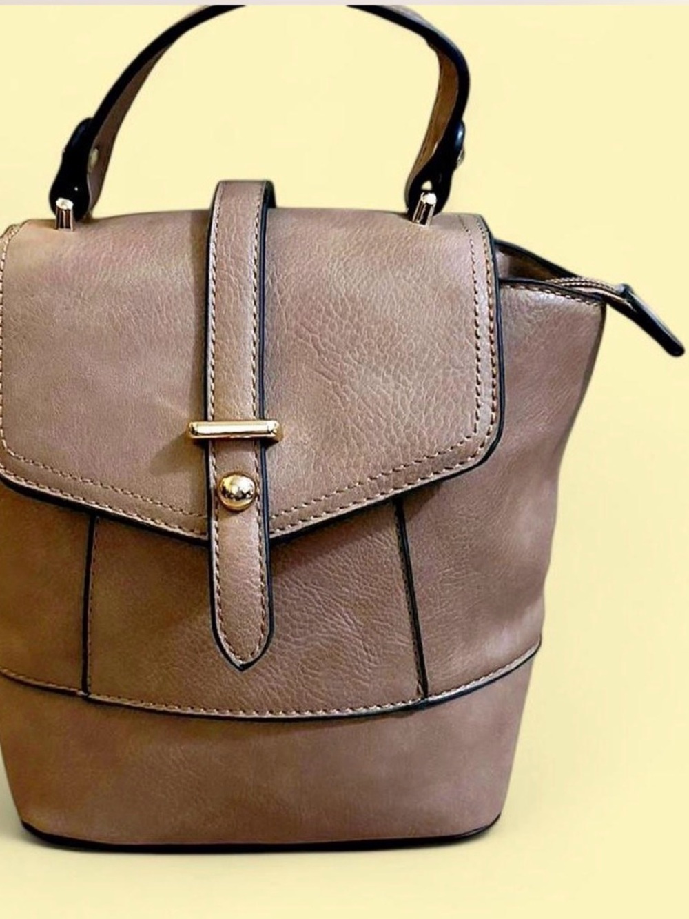 Taupe Top-Handle Women’s Bag with Gold Accent